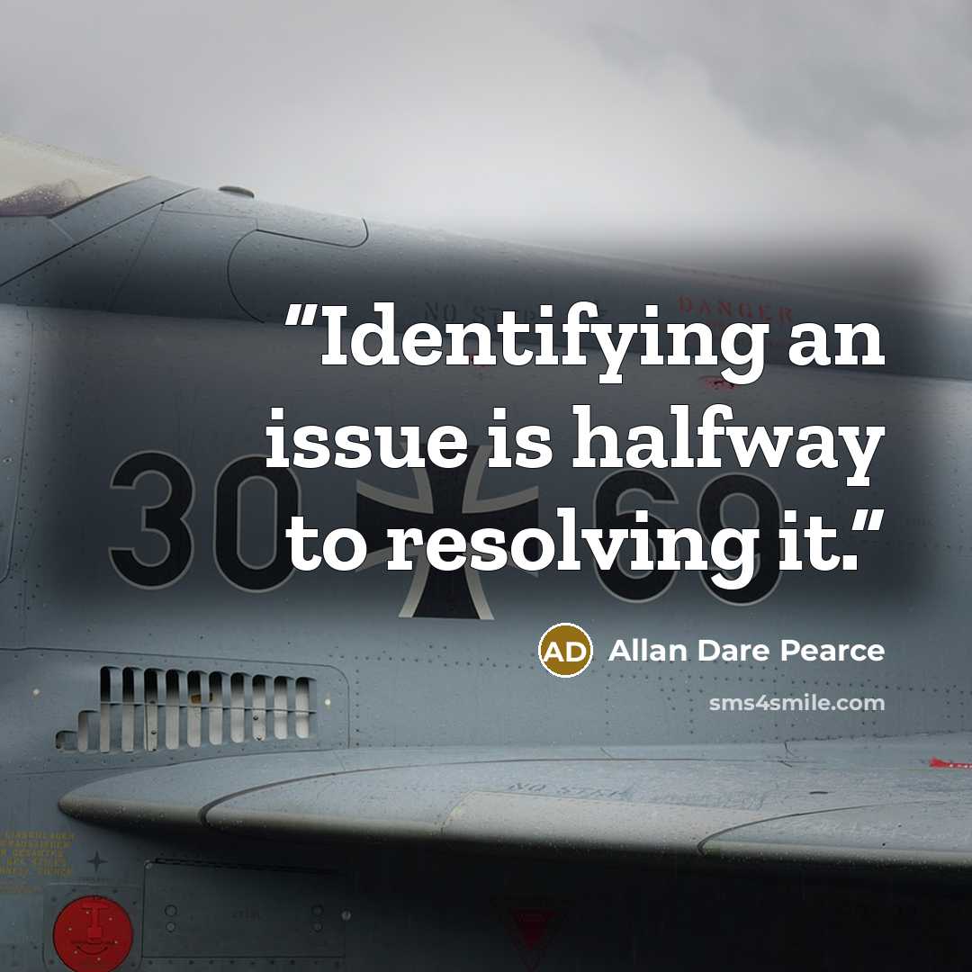 “Identifying an issue is halfway to resolving it.” quote by Allan Dare Pearce