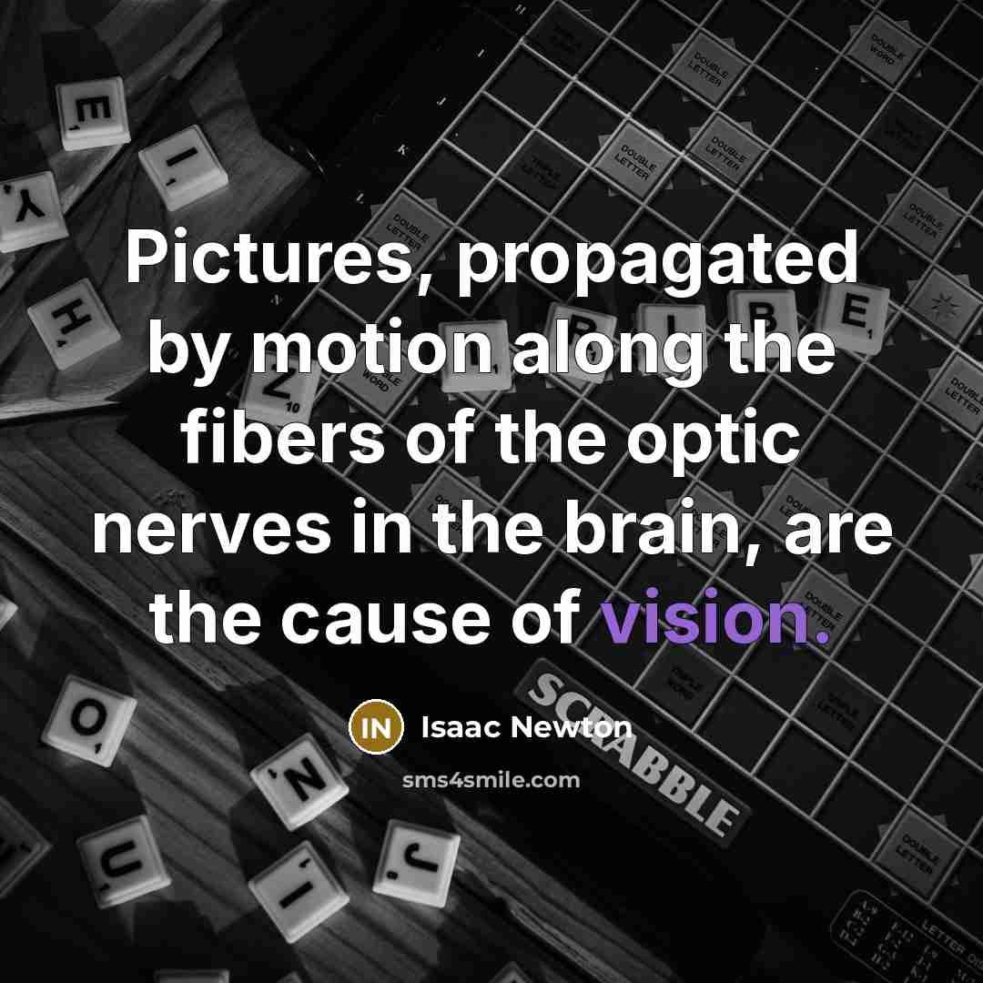 “Pictures, propagated by motion along the fibers of the optic…” quote by Isaac Newton
