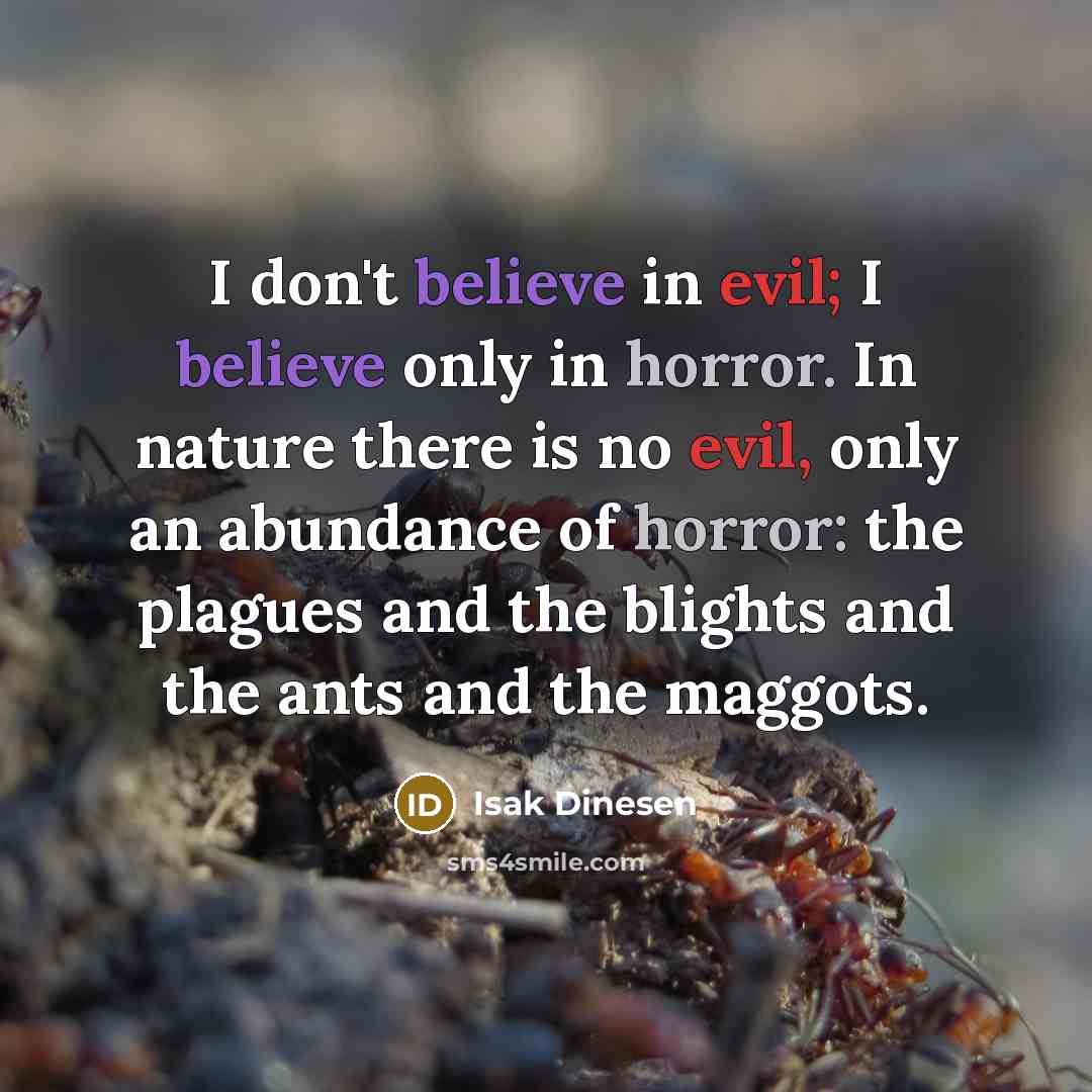 “I don't believe in evil; I believe only in horror.…” quote by Isak Dinesen