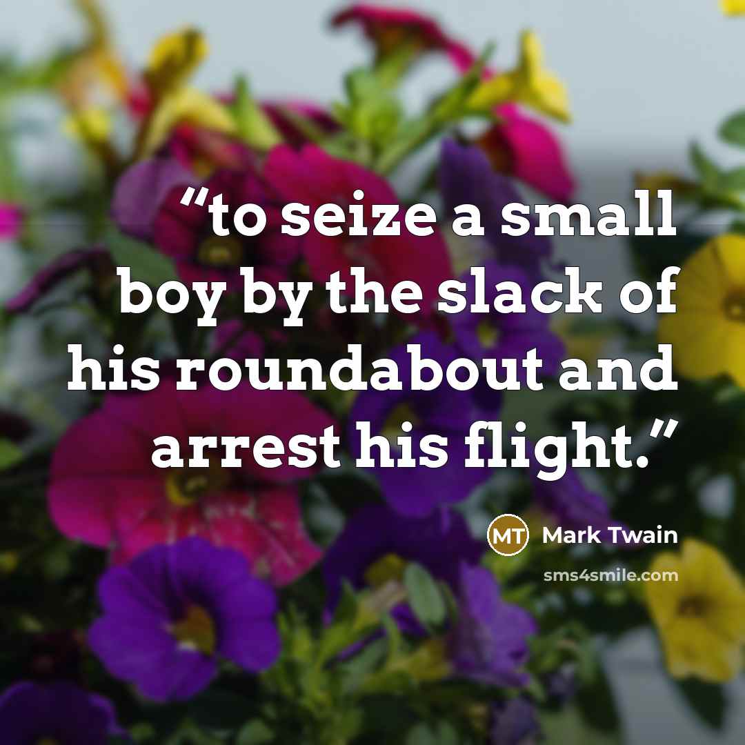 “to seize a small boy by the slack of his roundabout and arrest his flight.” quote by Mark Twain