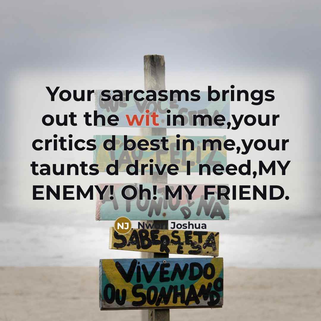 “Your sarcasms brings out the wit in me,your critics d…” quote by Nwori Joshua