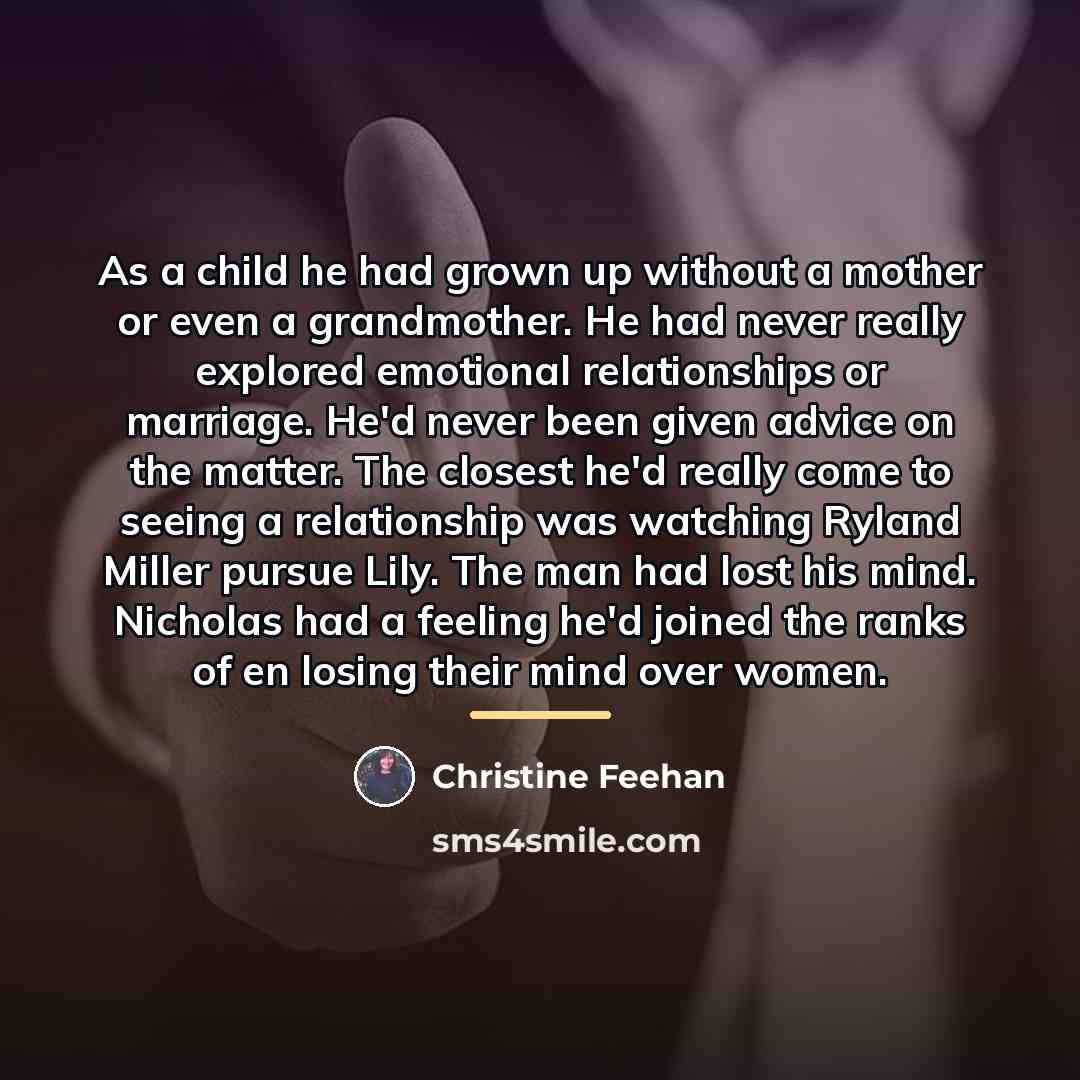 “As a child he had grown up without a mother…” quote by Christine Feehan