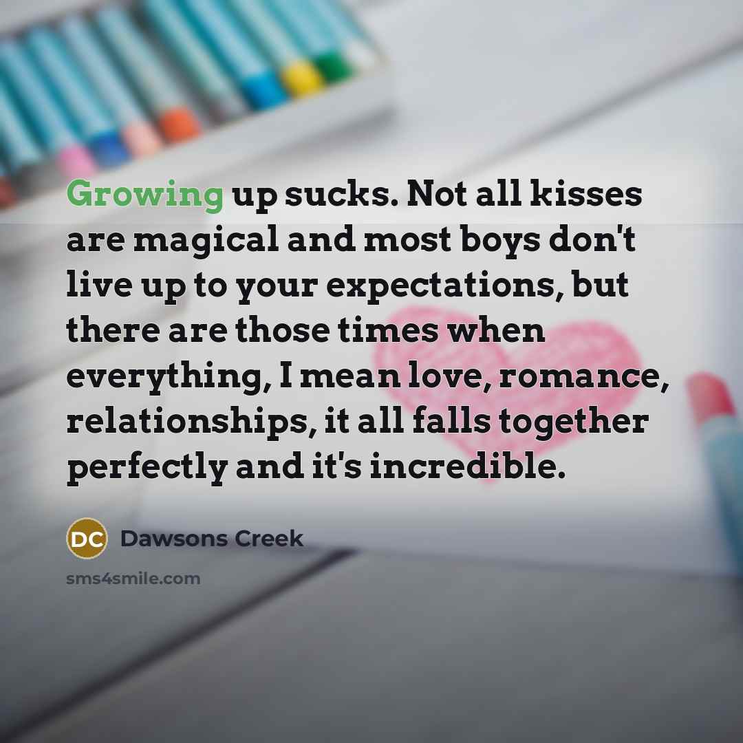 “Growing up sucks. Not all kisses are magical and most…” quote by Dawsons Creek