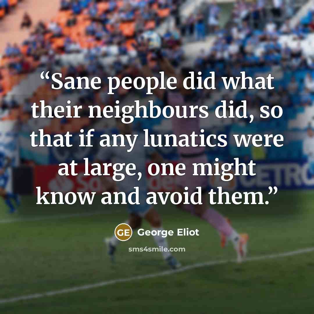 “Sane people did what their neighbours did, so that if any lunatics were at large, one might know and avoid them.” quote by George Eliot