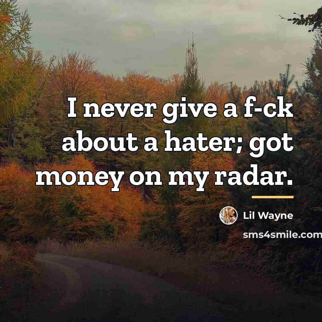 “I never give a f-ck about a hater; got money…” quote by Lil Wayne