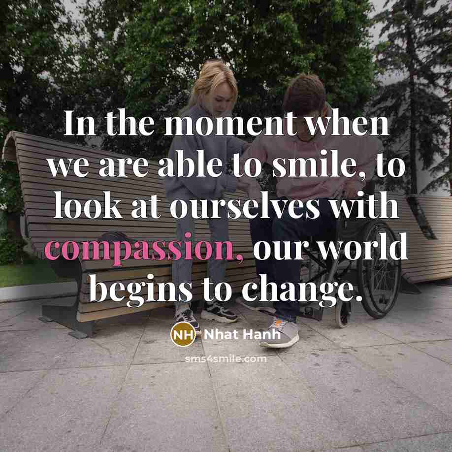 “In the moment when we are able to smile, to…” quote by Nhat Hanh