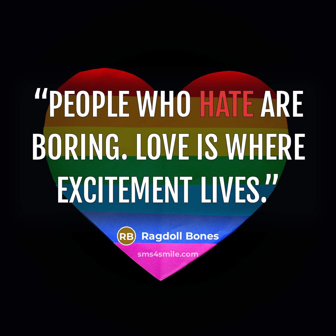 “People who hate are boring. Love is where excitement lives.” quote by Ragdoll Bones