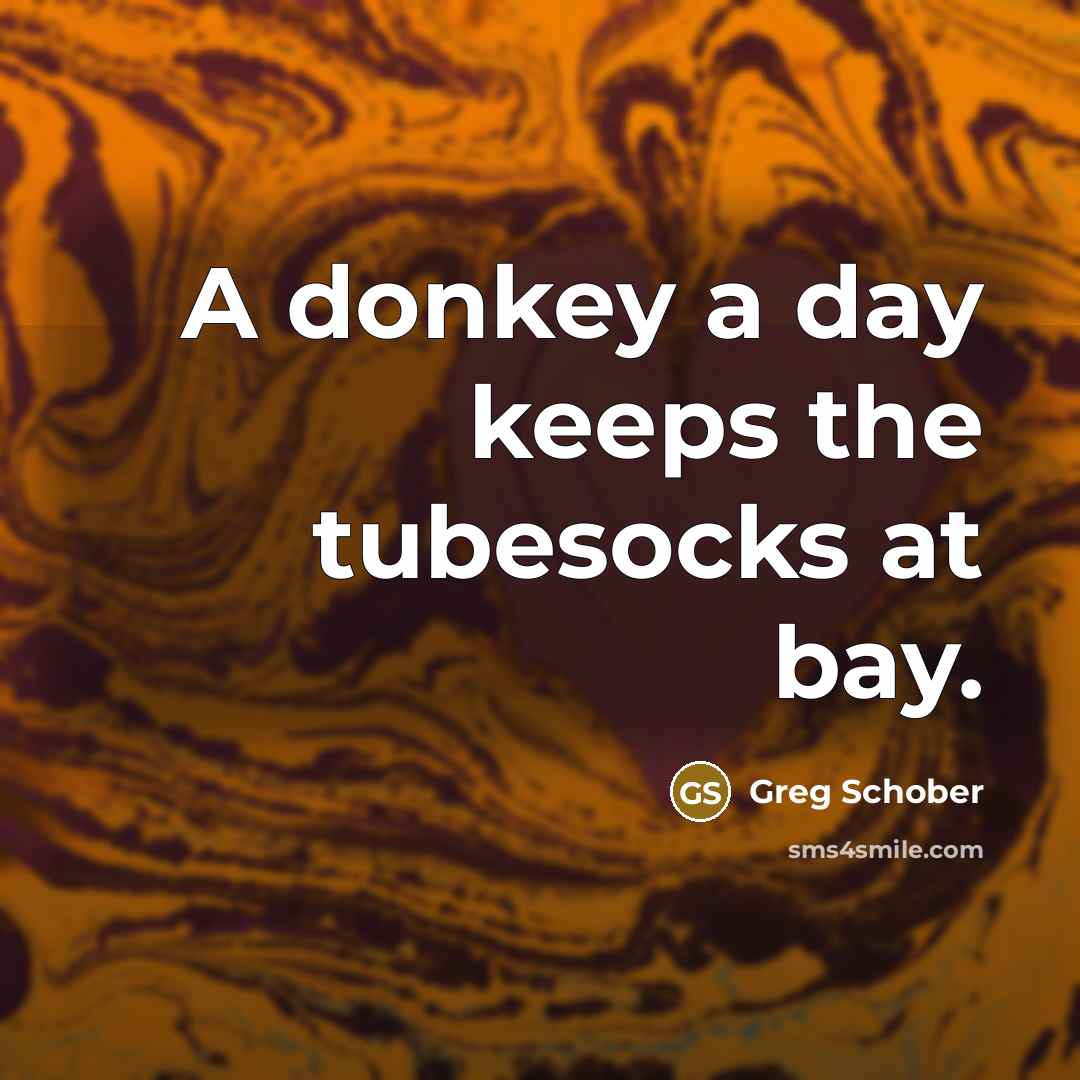 “A donkey a day keeps the tubesocks at bay.” quote by Greg Schober