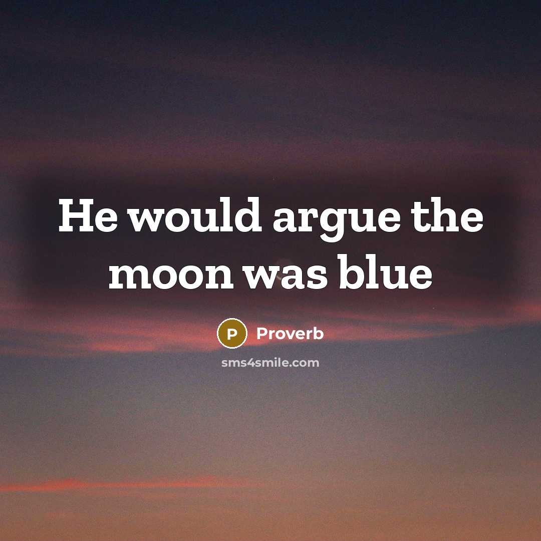 “He would argue the moon was blue…” quote by Proverb