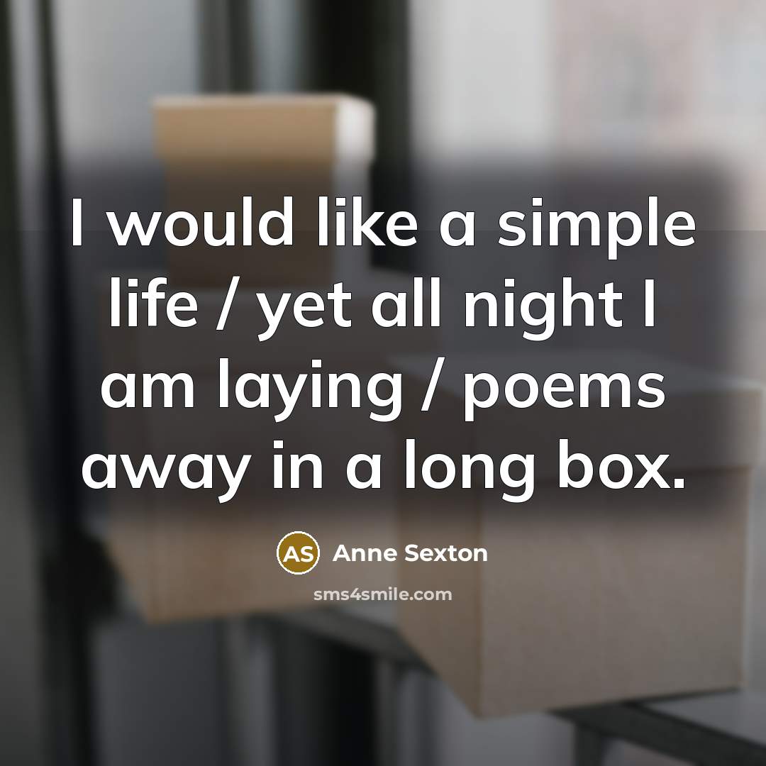 “I would like a simple life / yet all night…” quote by Anne Sexton