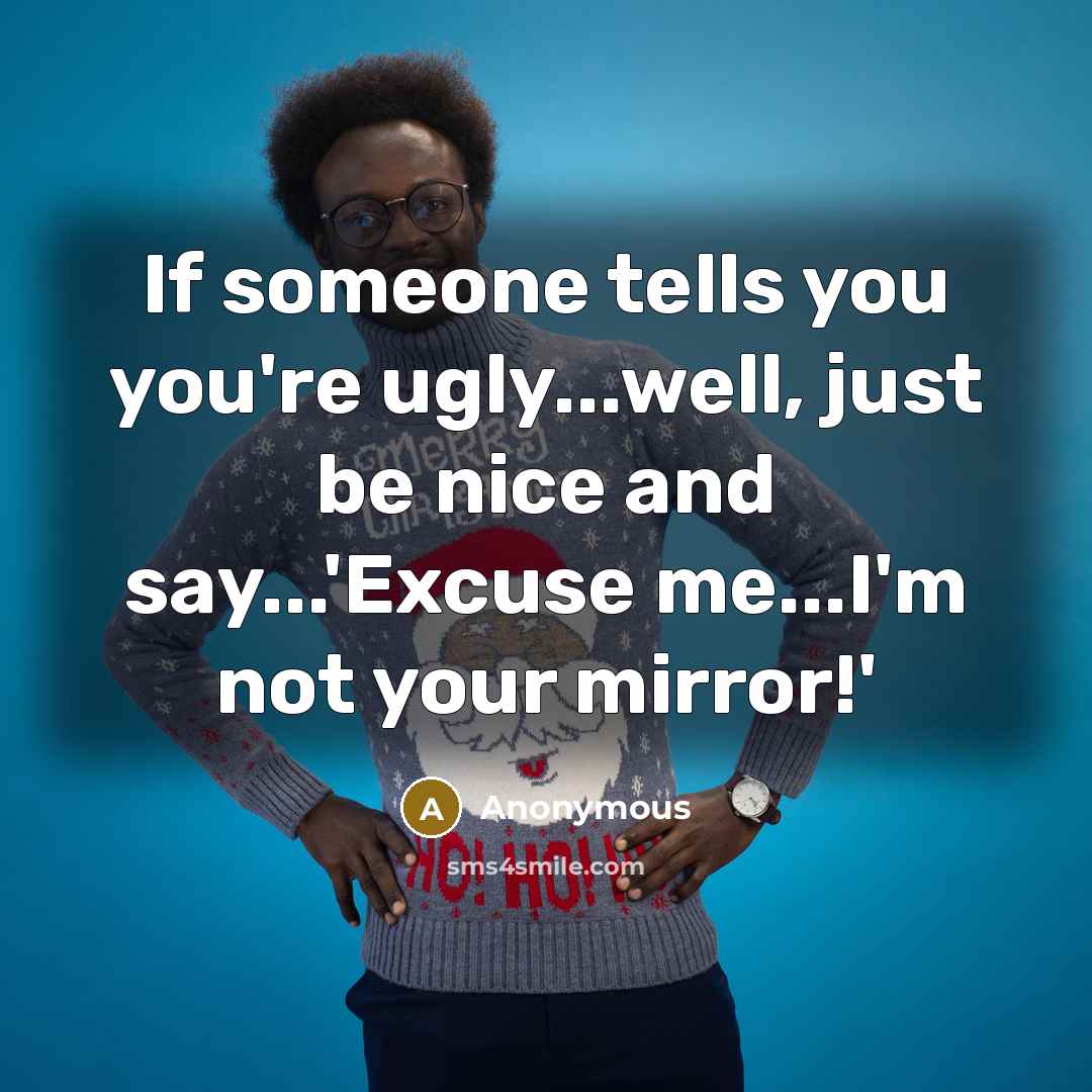“If someone tells you you're ugly...well, just be nice and say...'Excuse me...I'm not your mirror!'” quote by Anonymous