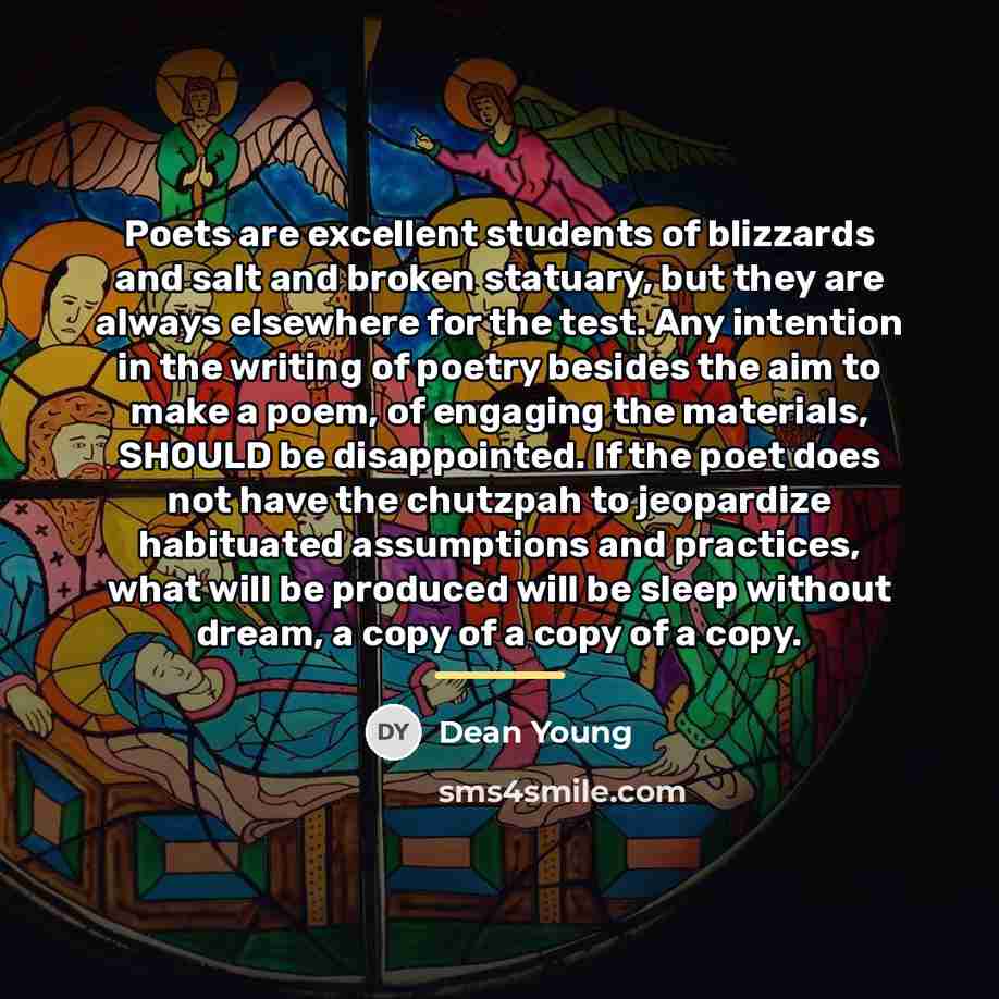“Poets are excellent students of blizzards and salt and broken…” quote by Dean Young
