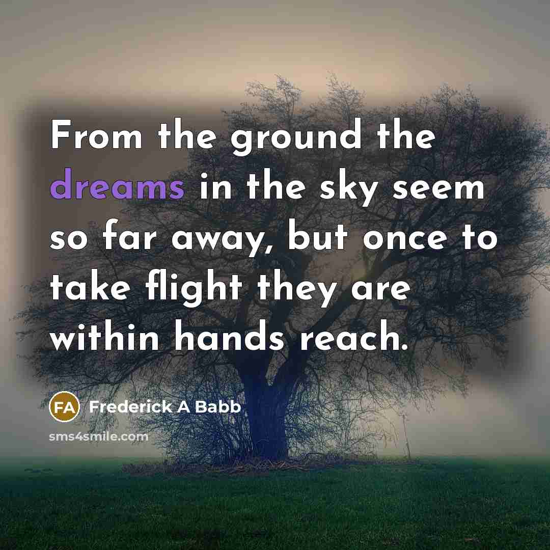 “From the ground the dreams in the sky seem so far away, but once to take flight they are within hands reach.” quote by Frederick A Babb