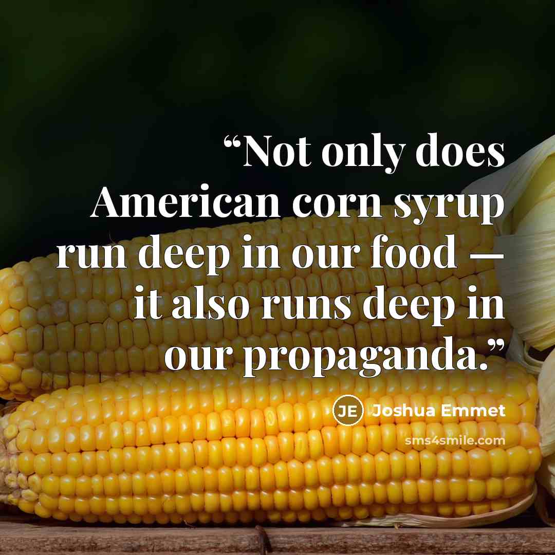 “Not only does American corn syrup run deep in our food — it also runs deep in our propaganda.” quote by Joshua Emmet