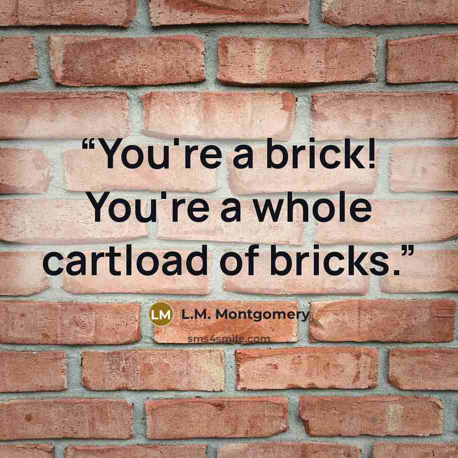 “You're a brick! You're a whole cartload of bricks.” quote by L.M. Montgomery