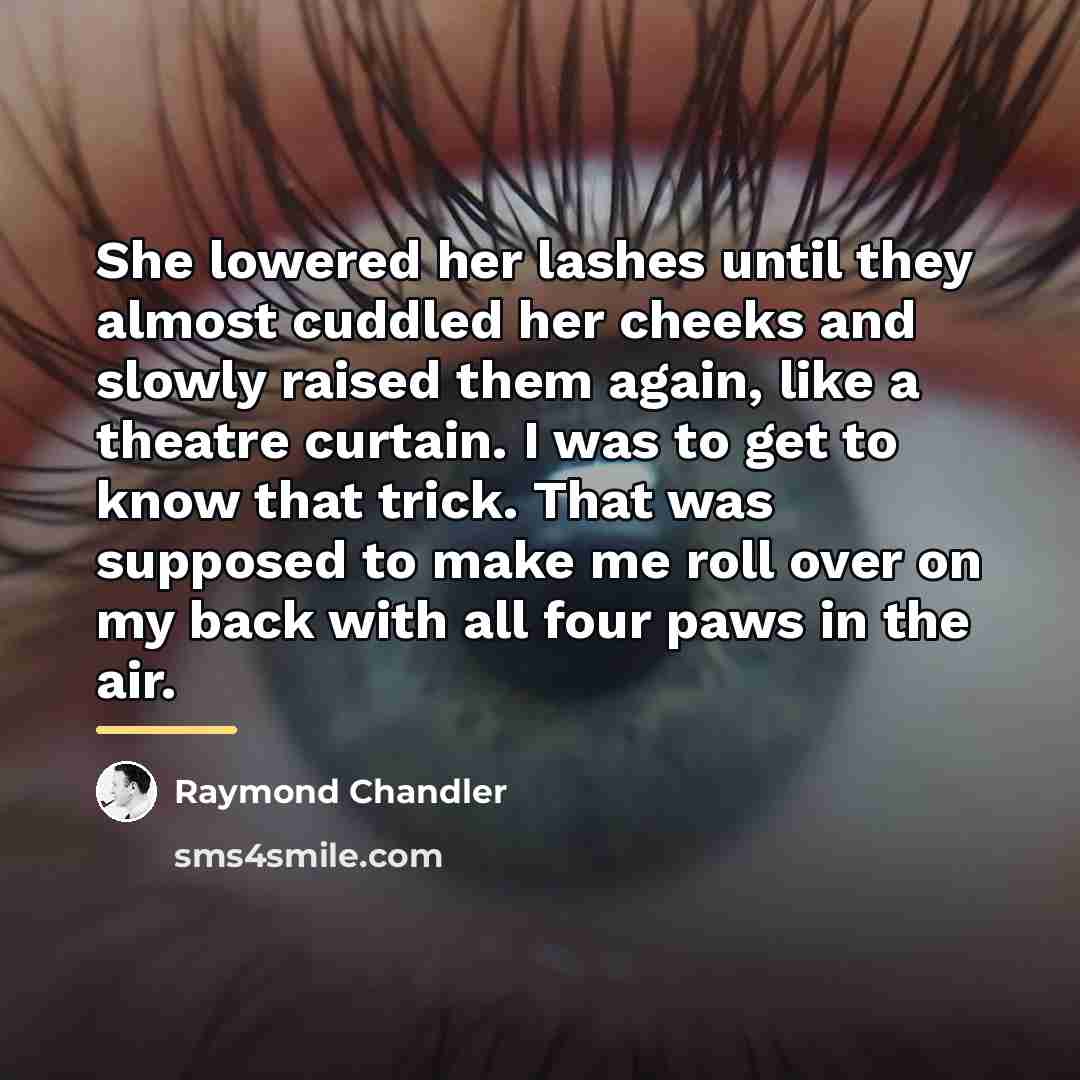 “She lowered her lashes until they almost cuddled her cheeks…” quote by Raymond Chandler