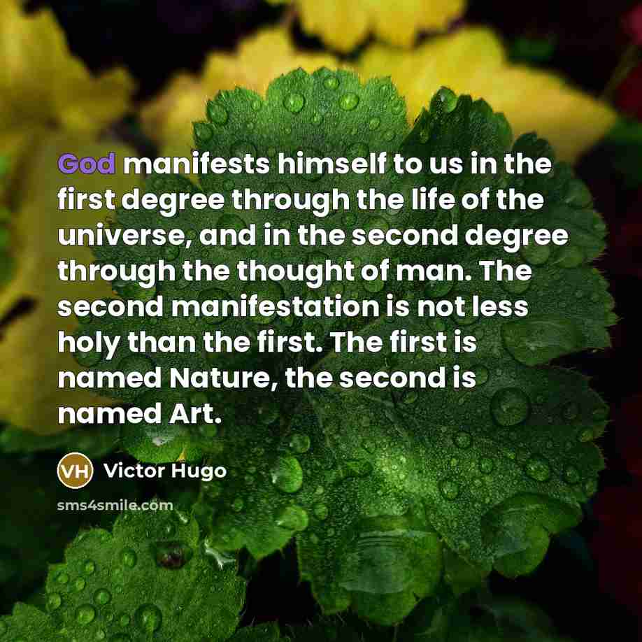 “God manifests himself to us in the first degree through…” quote by Victor Hugo
