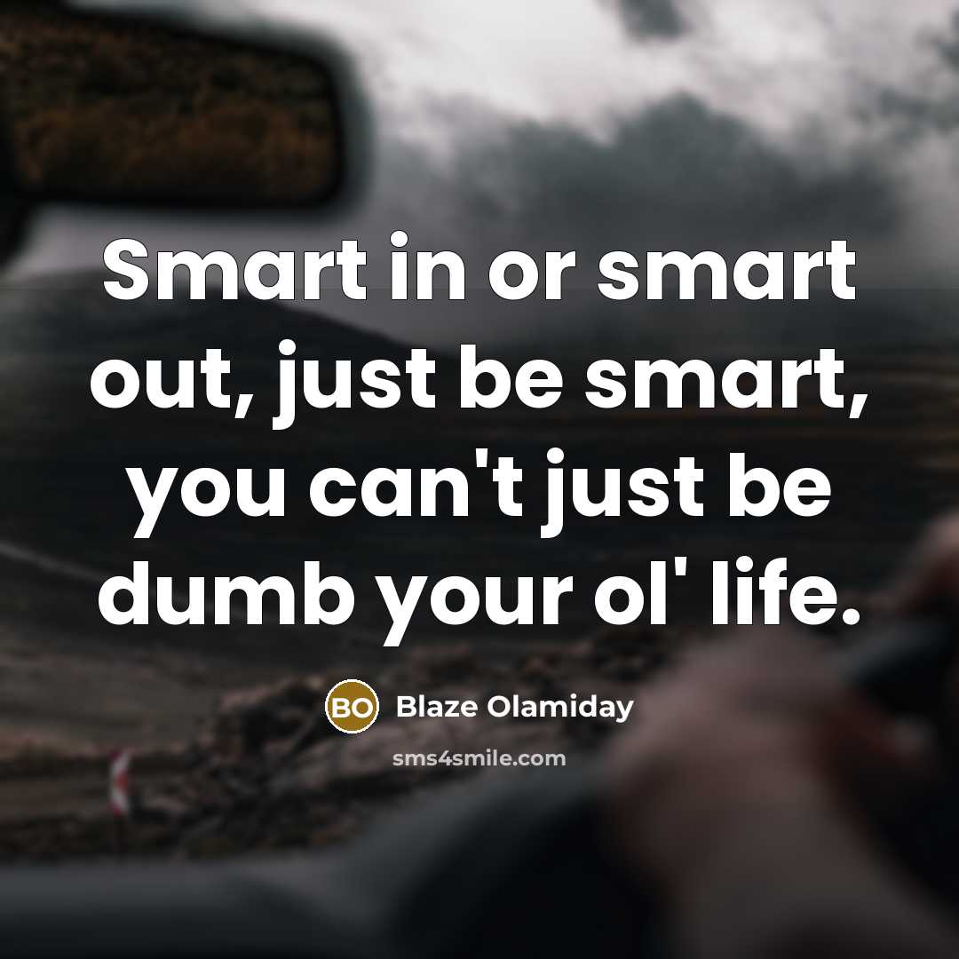 “Smart in or smart out, just be smart, you can't just be dumb your ol' life.” quote by Blaze Olamiday