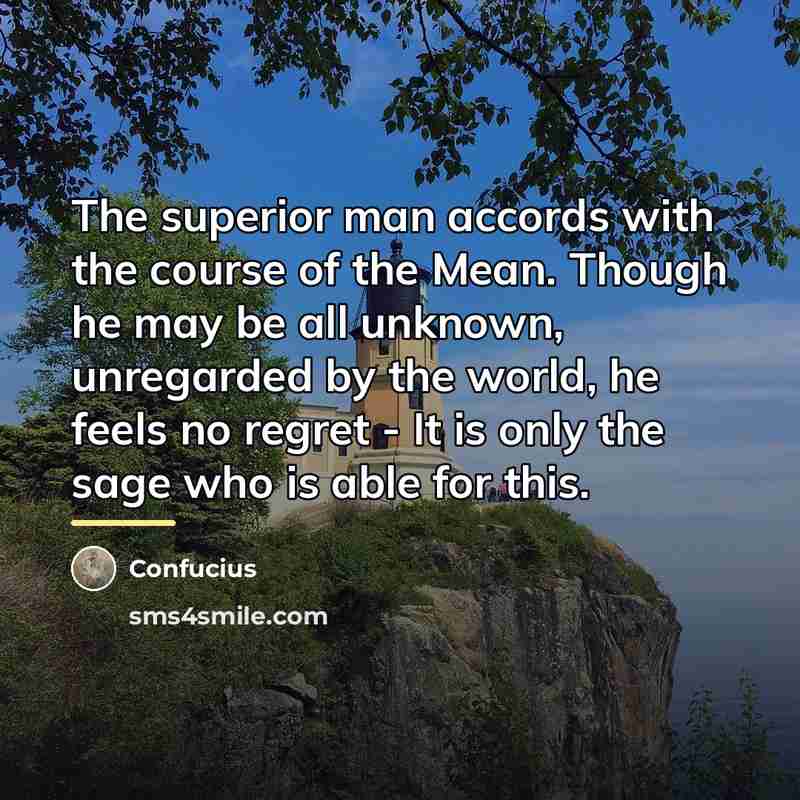 “The superior man accords with the course of the Mean.…” quote by Confucius