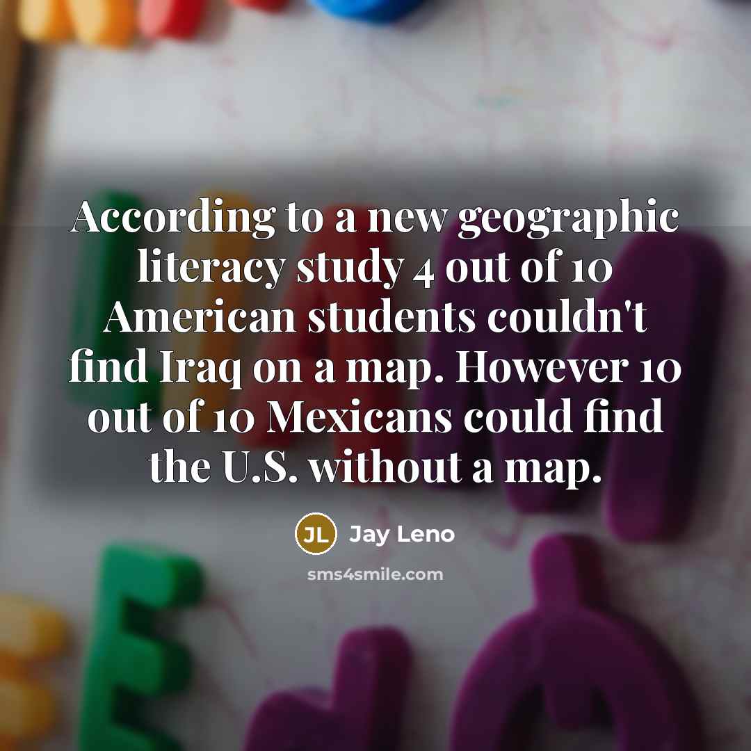 “According to a new geographic literacy study 4 out of…” quote by Jay Leno