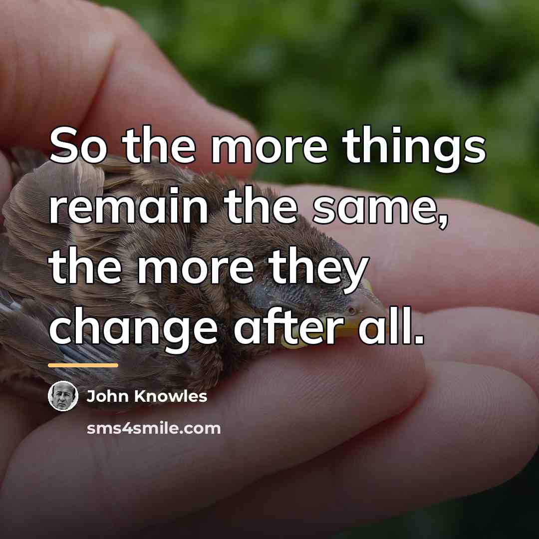 “So the more things remain the same, the more they…” quote by John Knowles