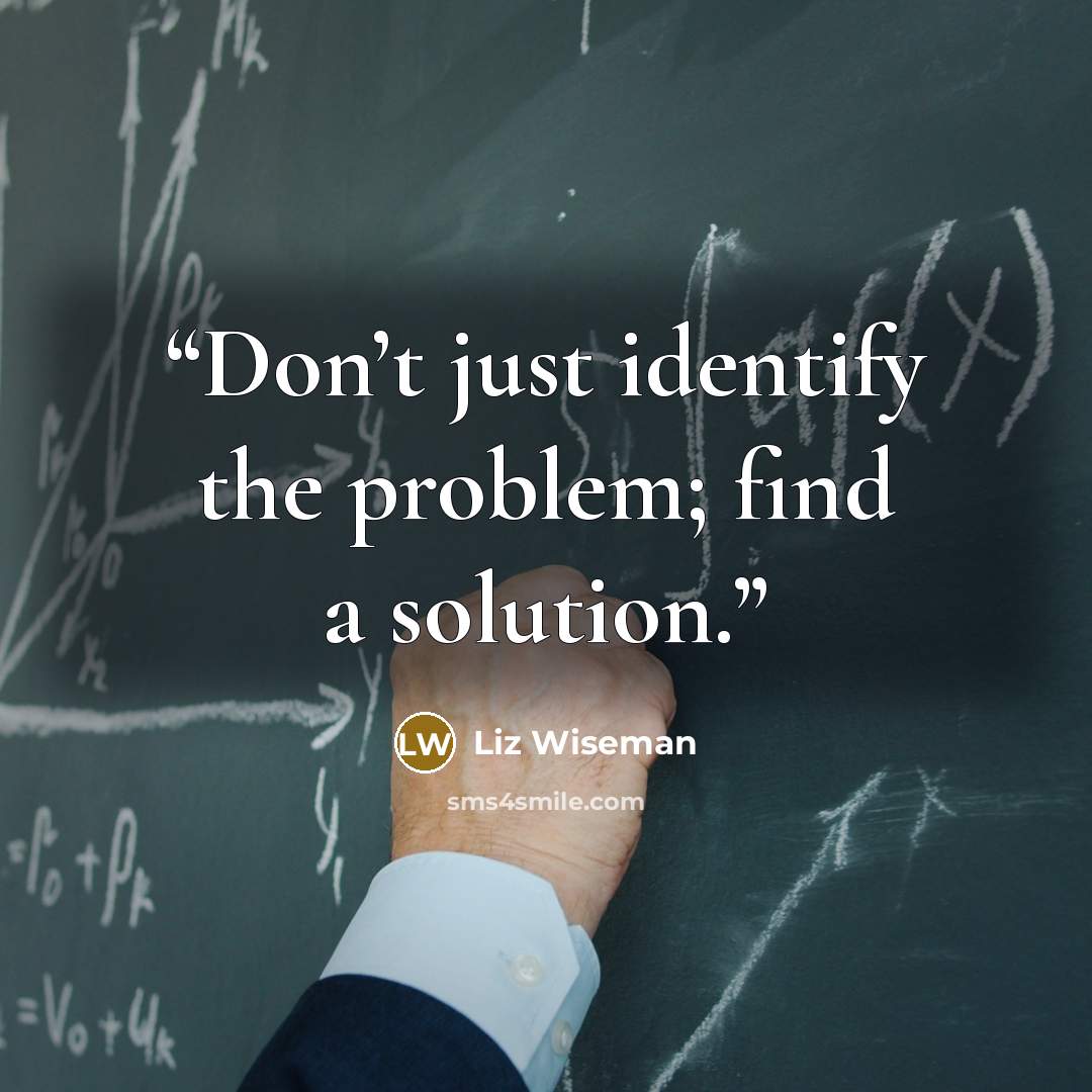 “Don’t just identify the problem; find a solution.” quote by Liz Wiseman