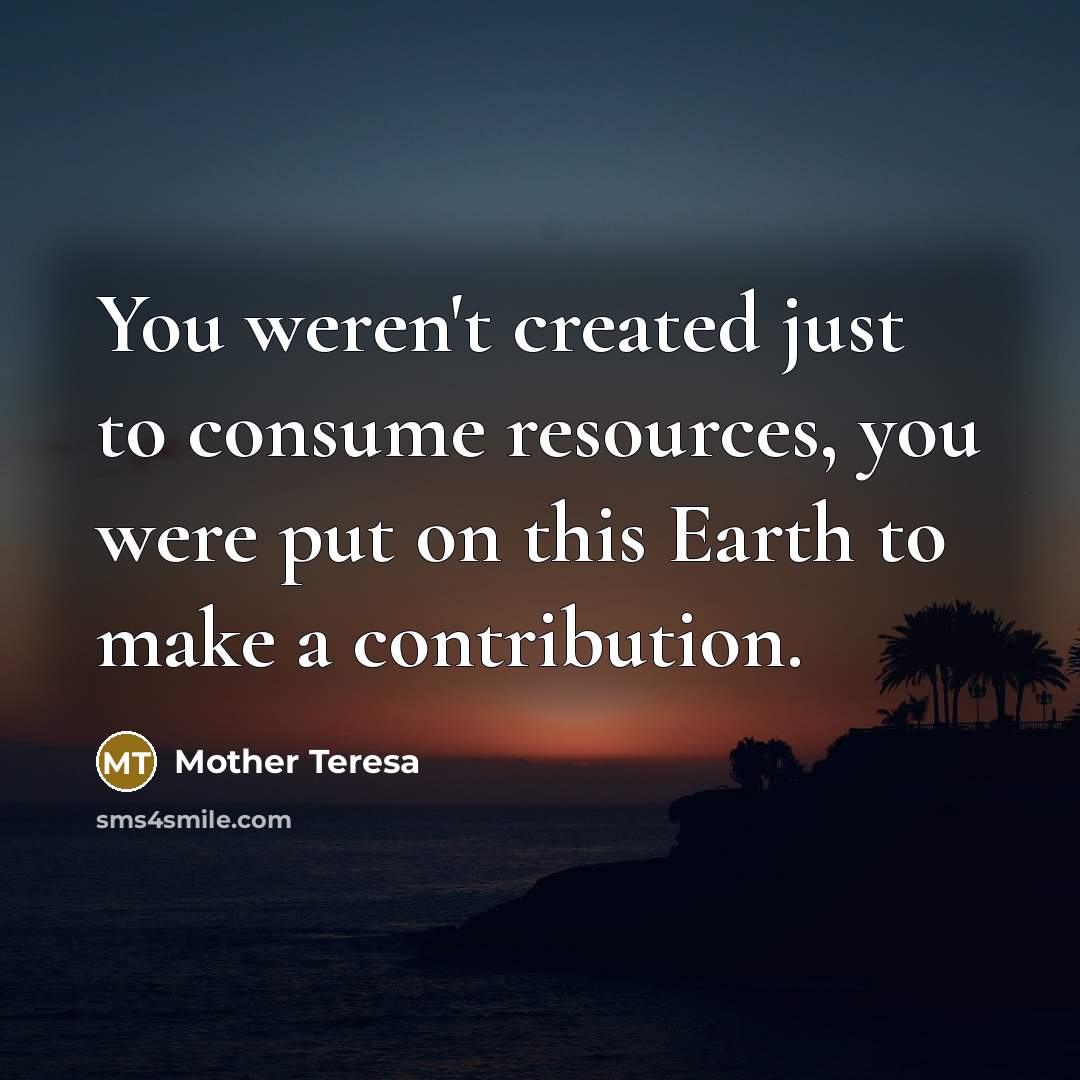 “You weren't created just to consume resources, you were put…” quote by Mother Teresa