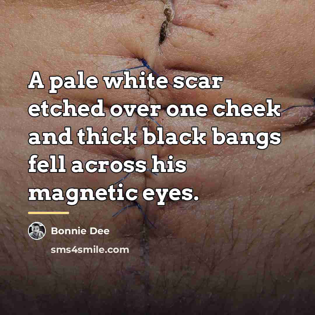 “A pale white scar etched over one cheek and thick…” quote by Bonnie Dee