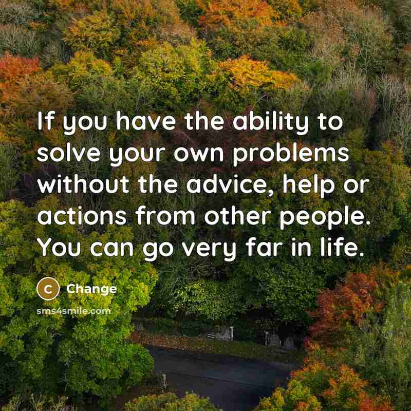 “If you have the ability to solve your own problems without the advice, help or actions from other people. You can go very far in life.” quote by Change