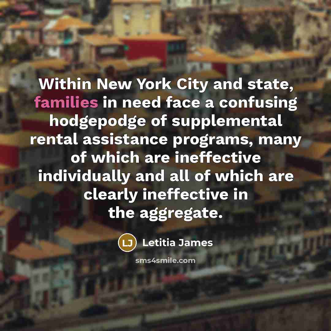 “Within New York City and state, families in need face…” quote by Letitia James