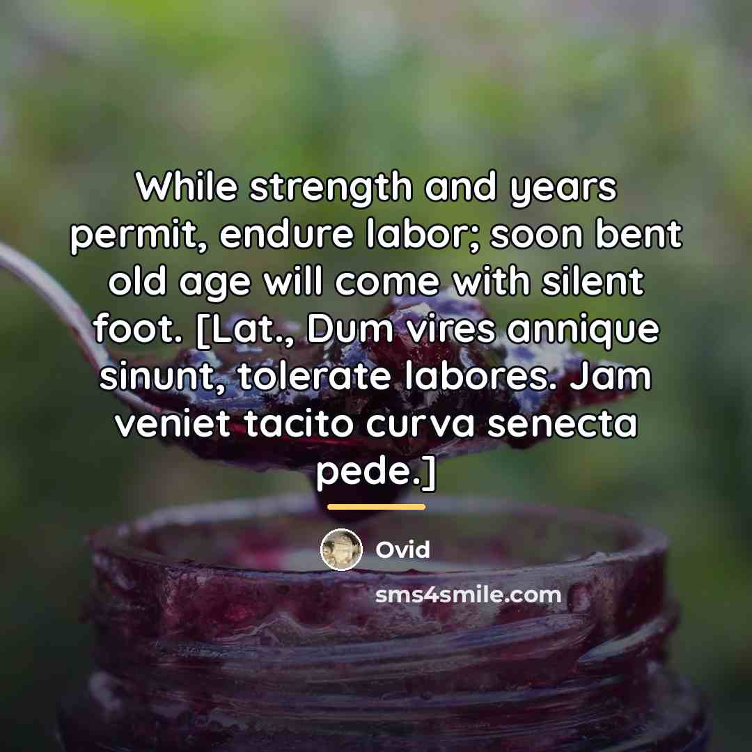 “While strength and years permit, endure labor; soon bent old…” quote by Ovid