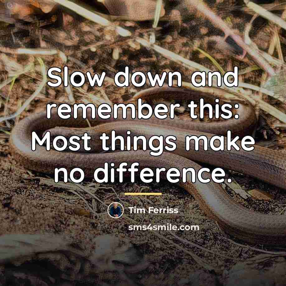 “Slow down and remember this: Most things make no difference.…” quote by Tim Ferriss