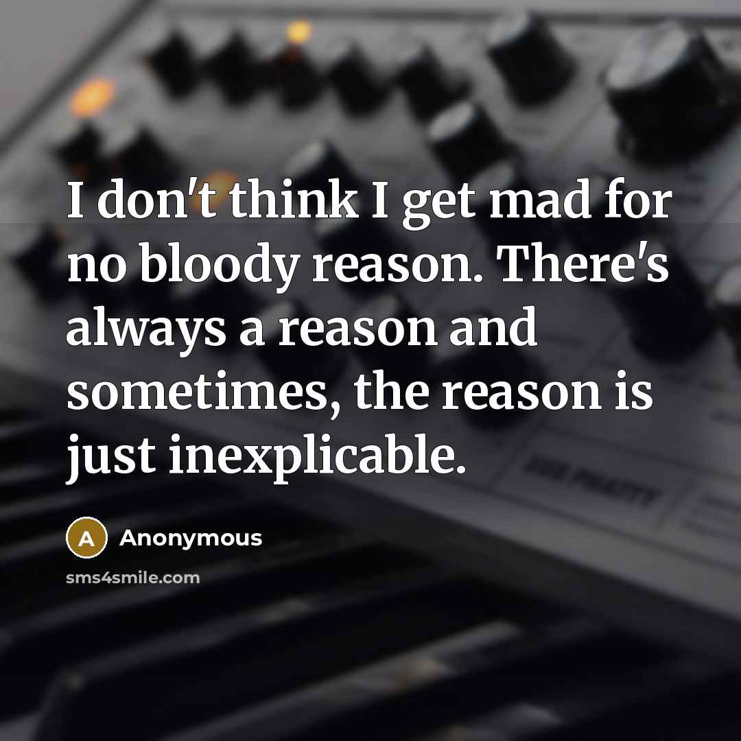 “I don't think I get mad for no bloody reason.…” quote by Anonymous
