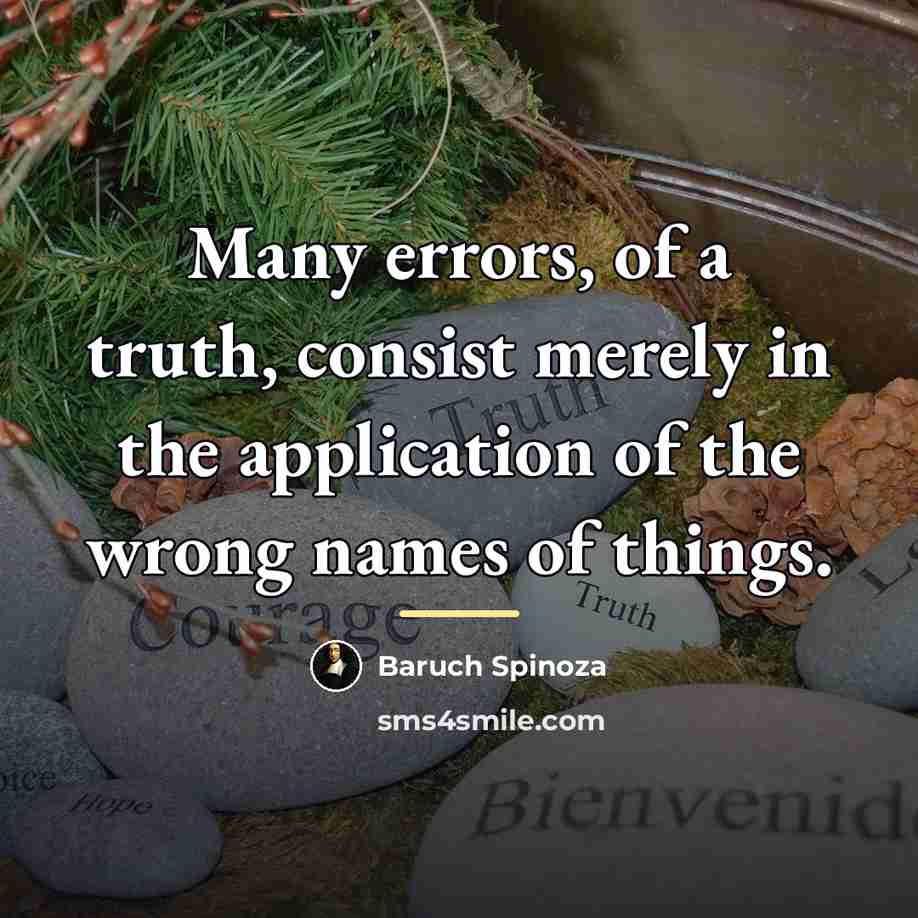 “Many errors, of a truth, consist merely in the application…” quote by Baruch Spinoza
