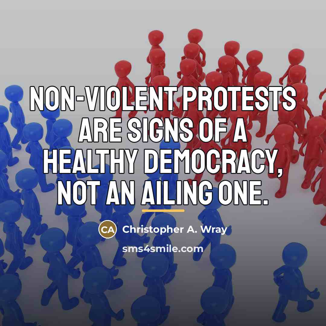 “Non-violent protests are signs of a healthy democracy, not an…” quote by Christopher A. Wray