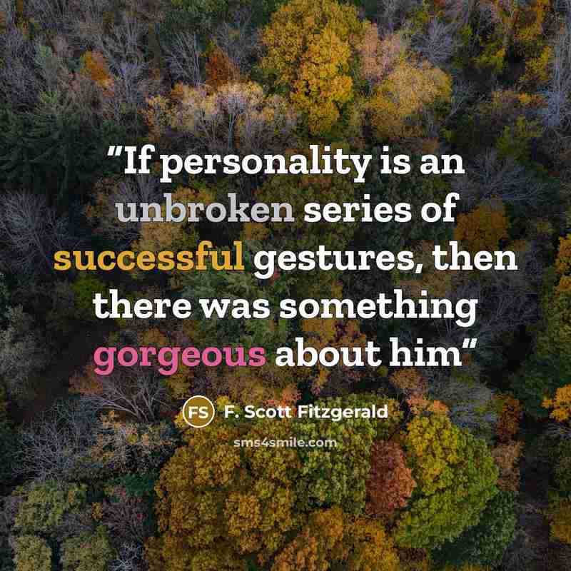 “If personality is an unbroken series of successful gestures, then there was something gorgeous about him” quote by F. Scott Fitzgerald
