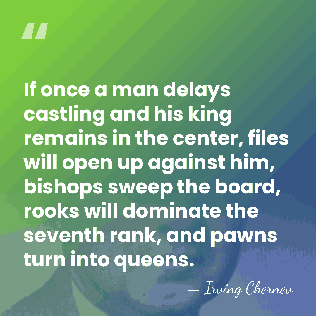 If once a man delays castling and his king remains in the&hellip; - Irving Chernev