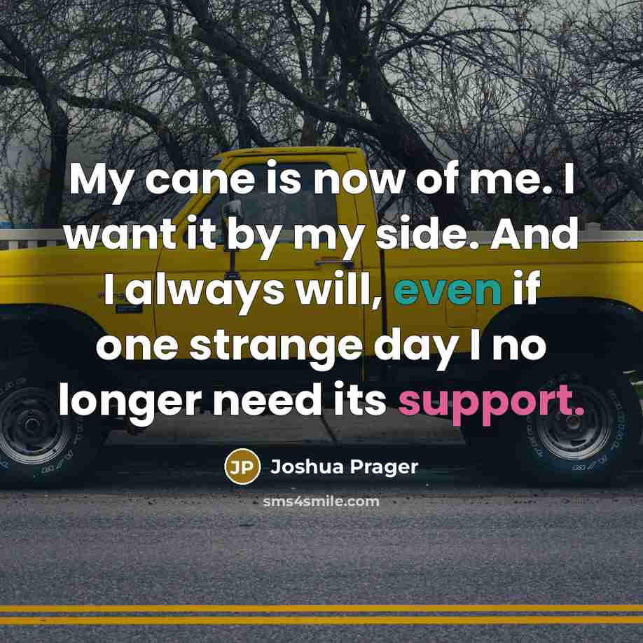 “My cane is now of me. I want it by…” quote by Joshua Prager