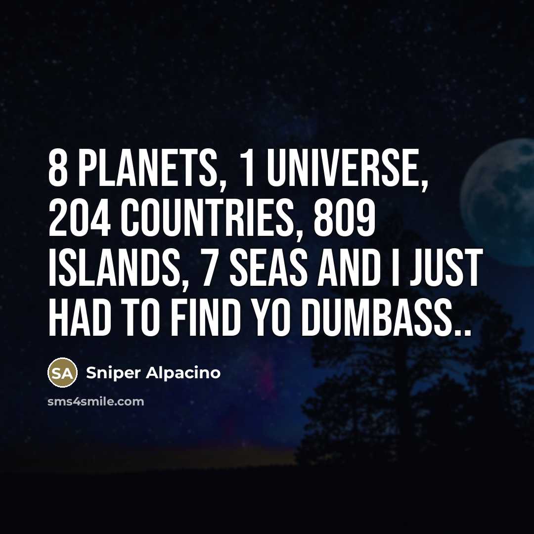 “8 planets, 1 universe, 204 countries, 809 islands, 7 seas…” quote by Sniper Alpacino