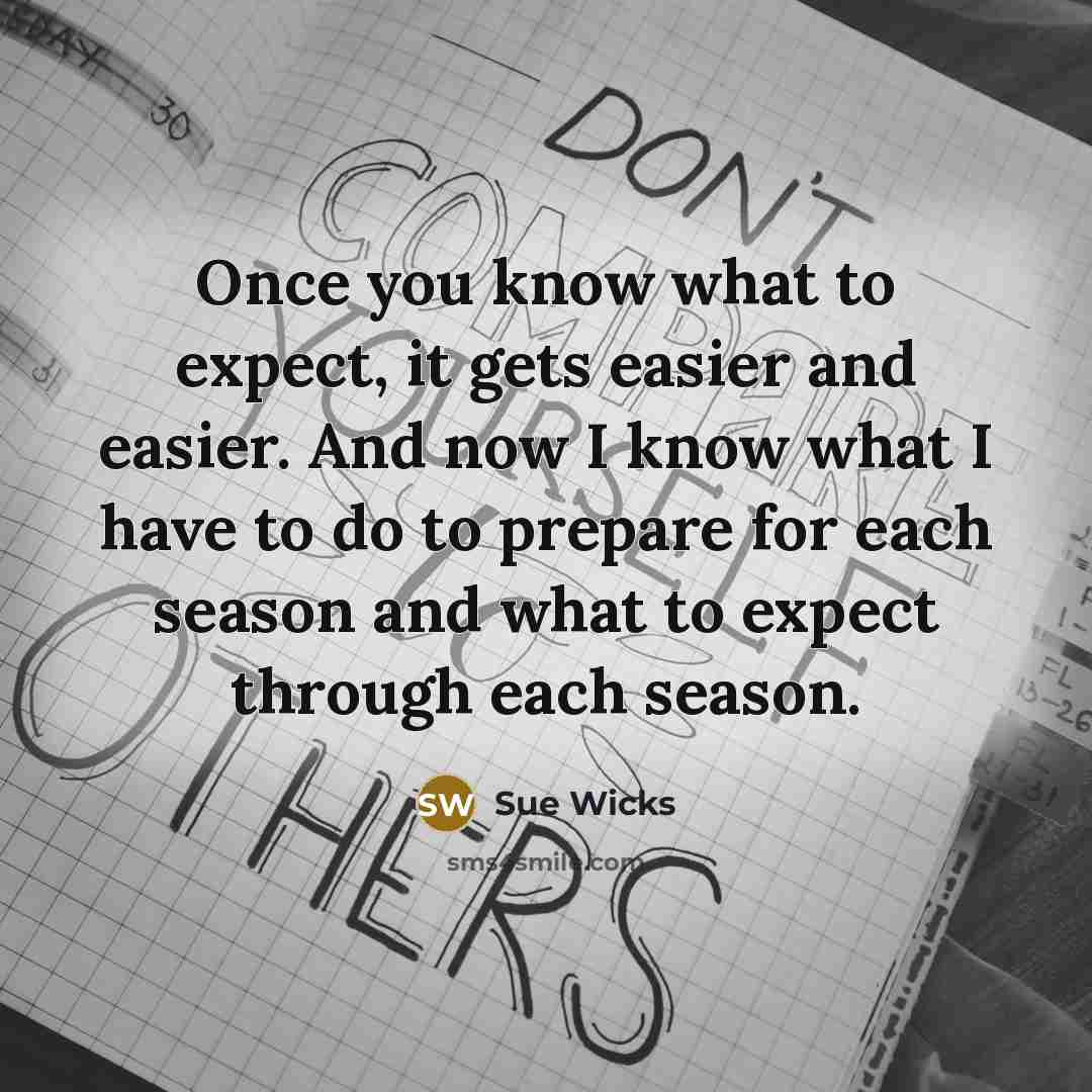 “Once you know what to expect, it gets easier and…” quote by Sue Wicks
