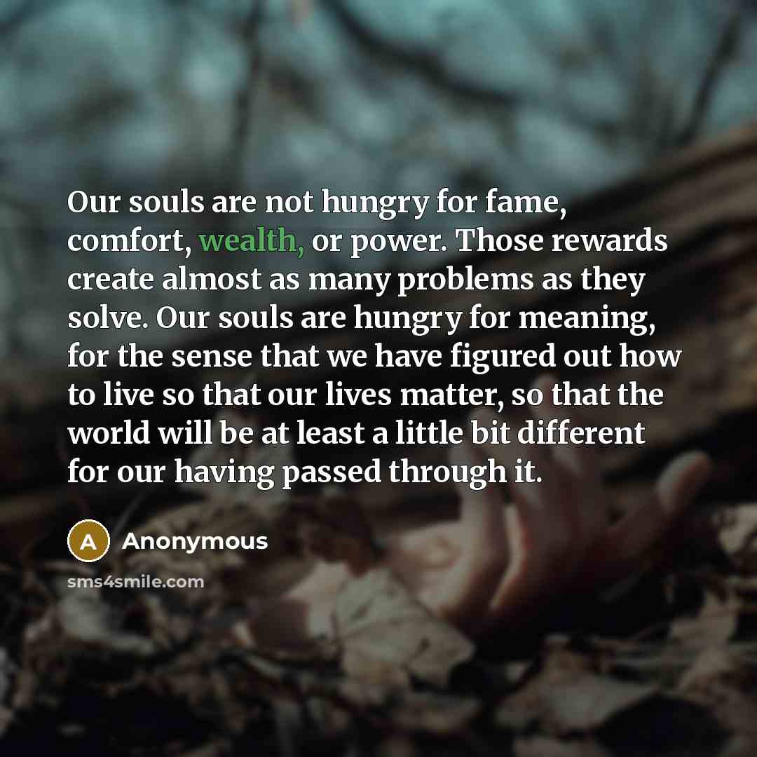 “Our souls are not hungry for fame, comfort, wealth, or…” quote by Anonymous