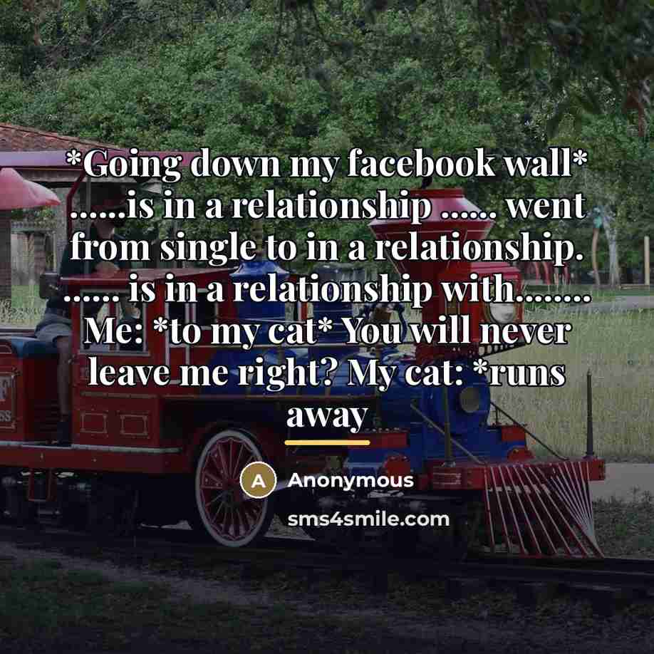 “*Going down my facebook wall* ......is in a relationship ......…” quote by Anonymous