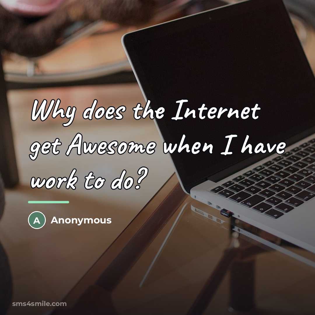 “Why does the Internet get Awesome when I have work…” quote by Anonymous