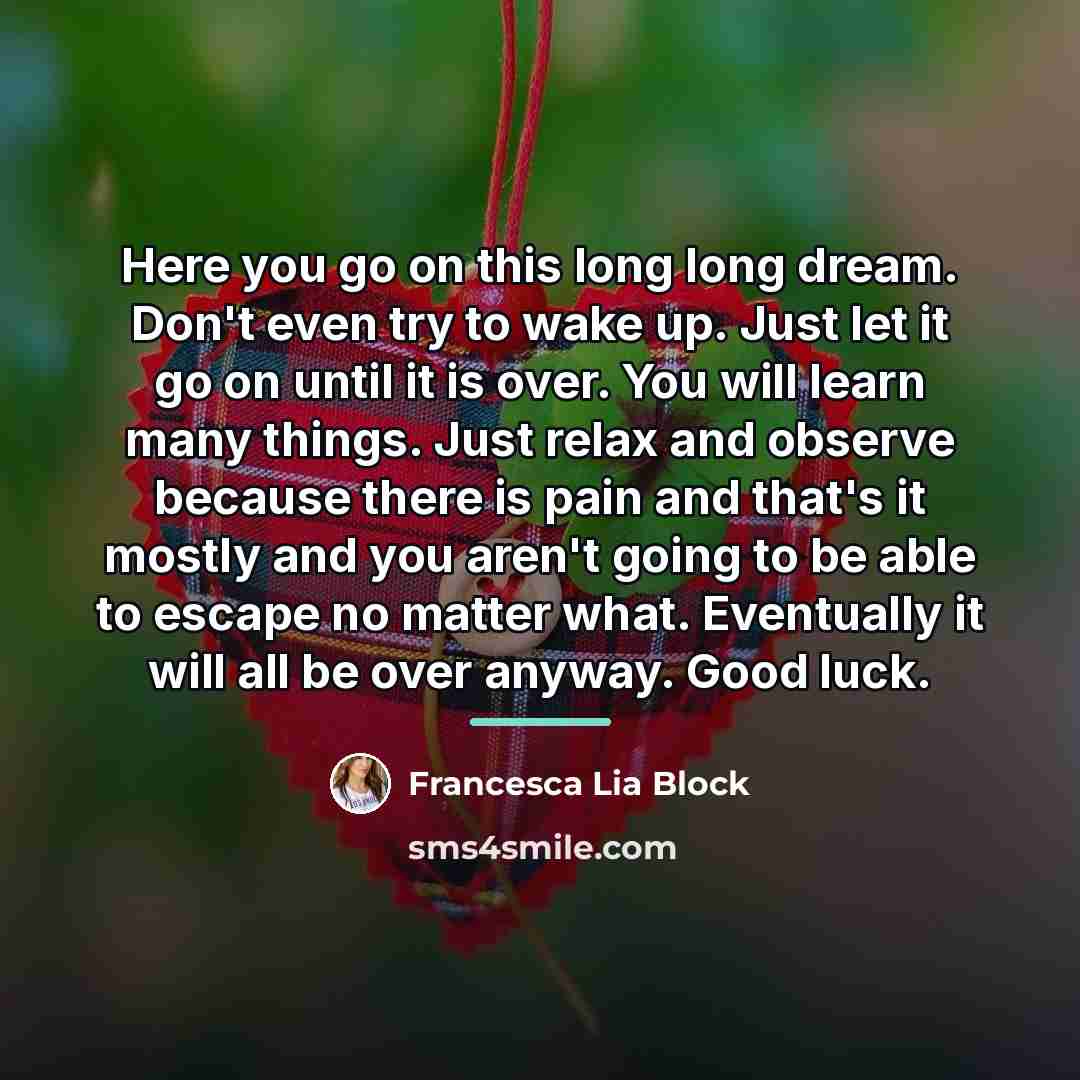“Here you go on this long long dream. Don't even…” quote by Francesca Lia Block