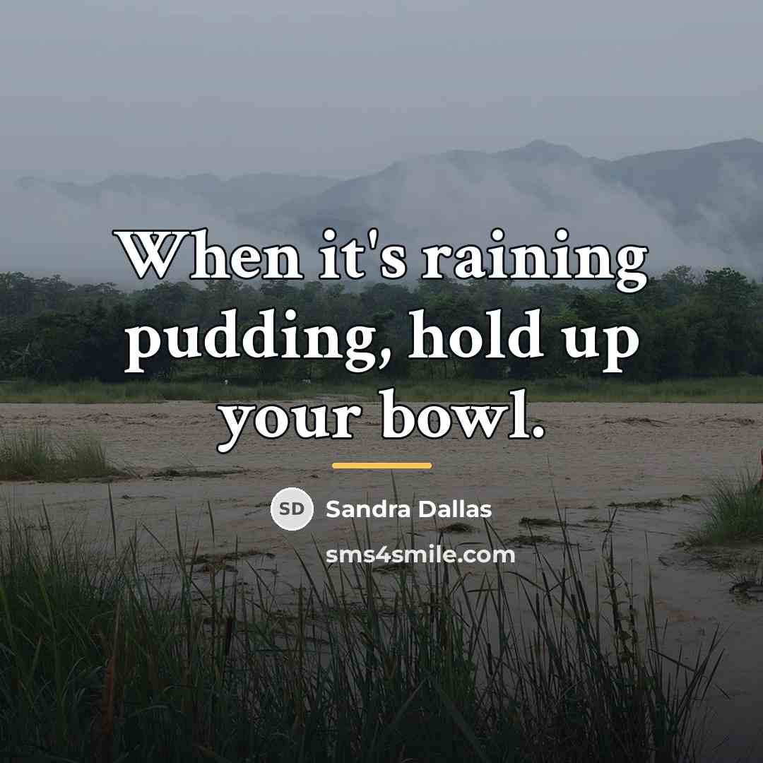 “When it's raining pudding, hold up your bowl.…” quote by Sandra Dallas