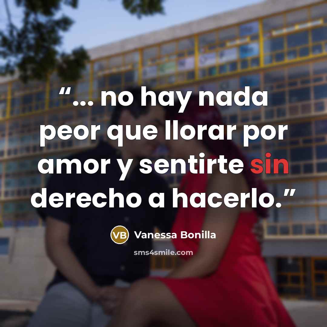 “... no hay nada peor que llorar por amor y sentirte sin derecho a hacerlo.” quote by Vanessa Bonilla