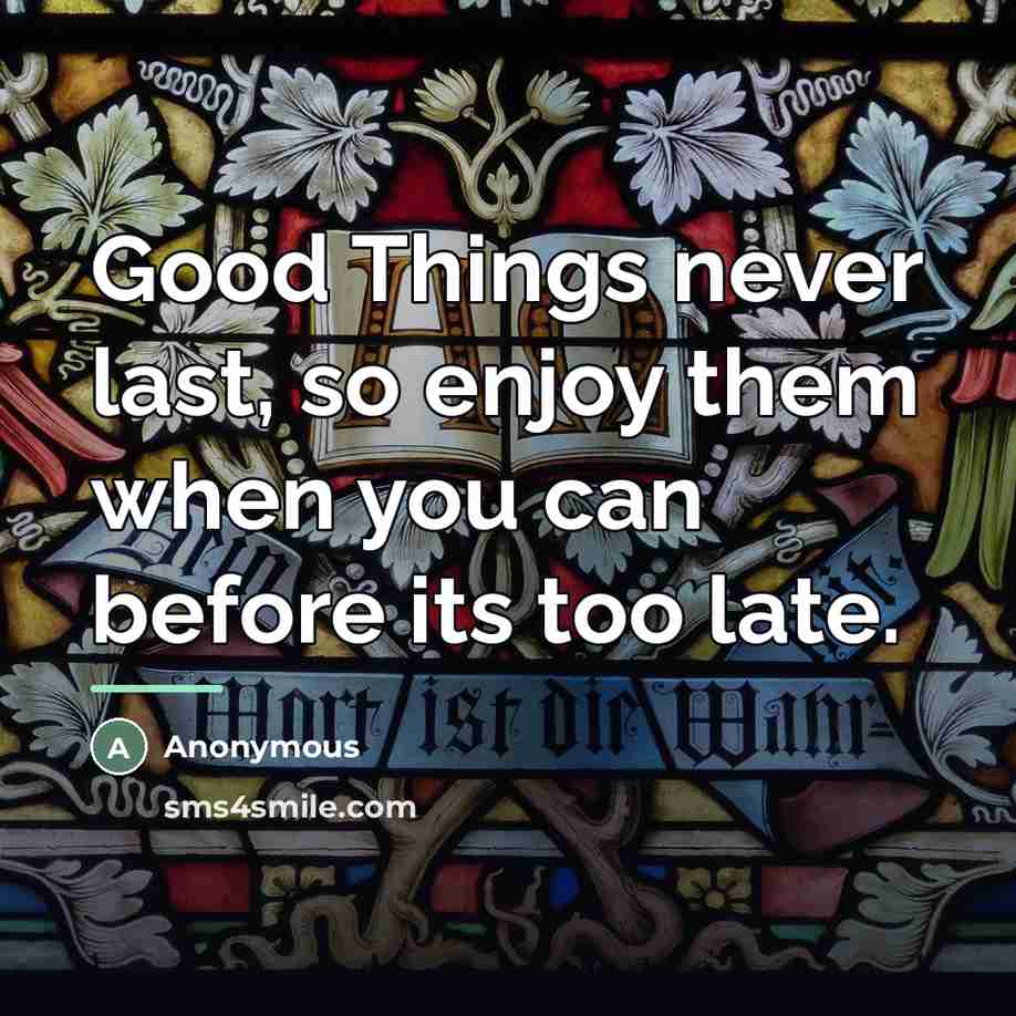 “Good Things never last, so enjoy them when you can…” quote by Anonymous