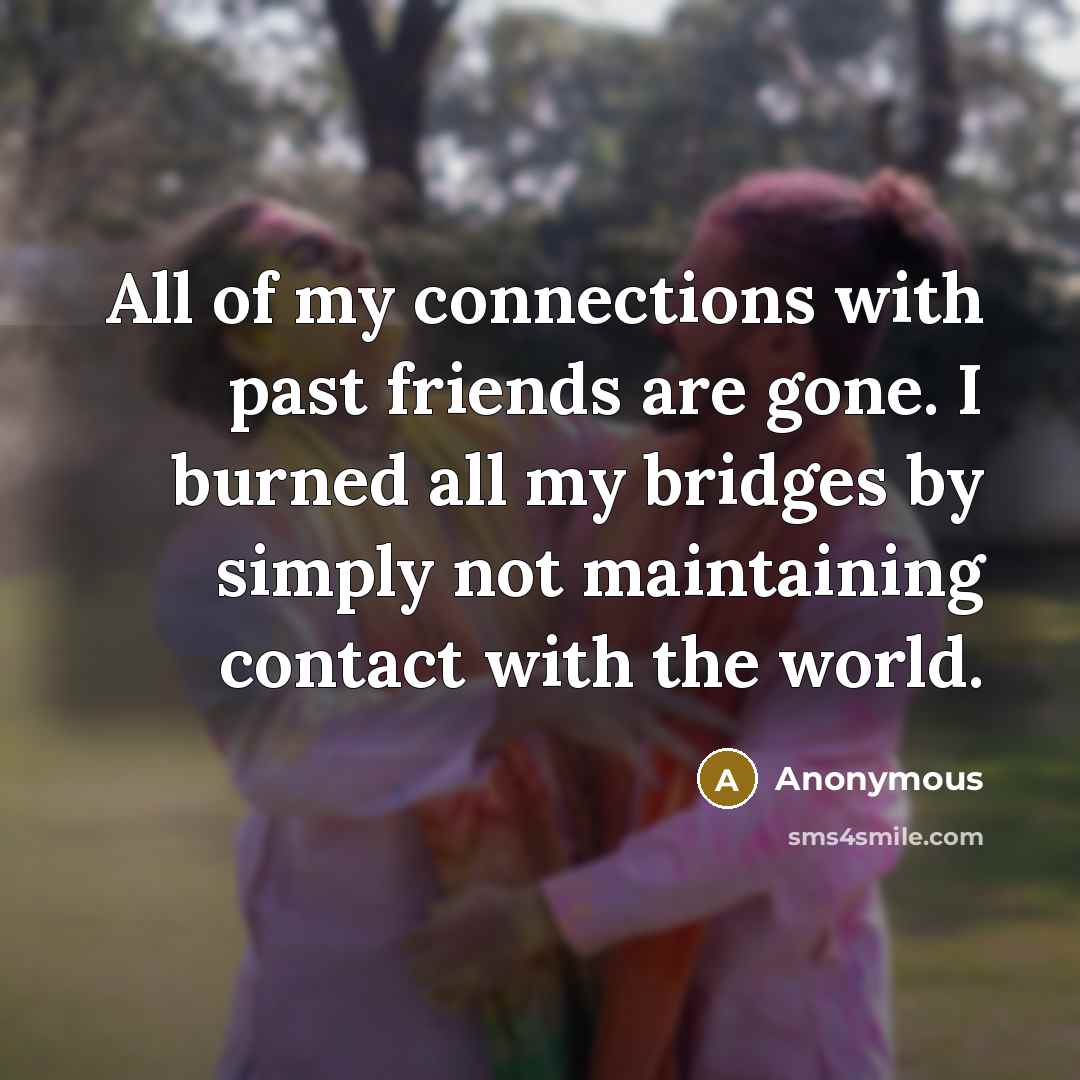 “All of my connections with past friends are gone. I…” quote by Anonymous
