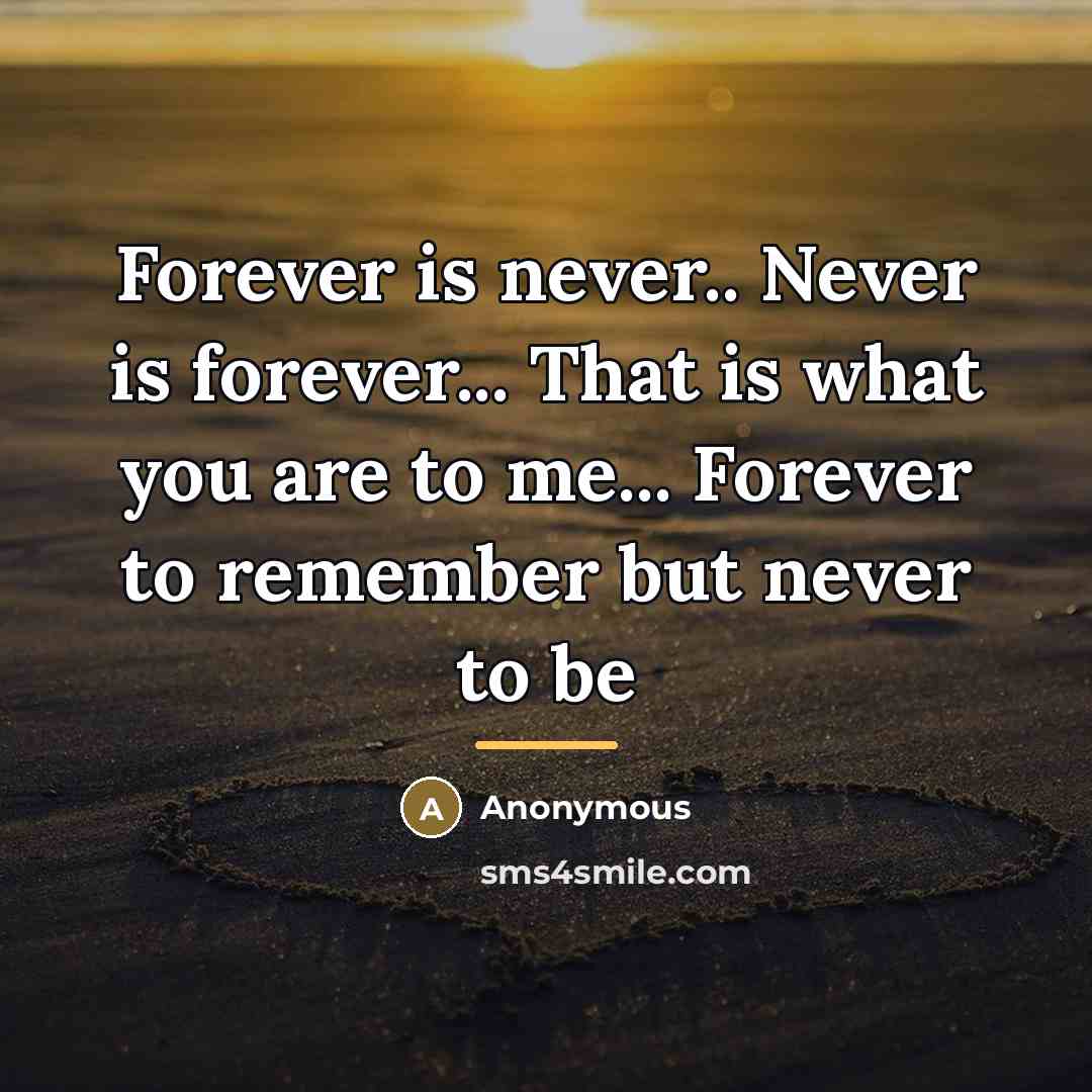 “Forever is never.. Never is forever... That is what you…” quote by Anonymous