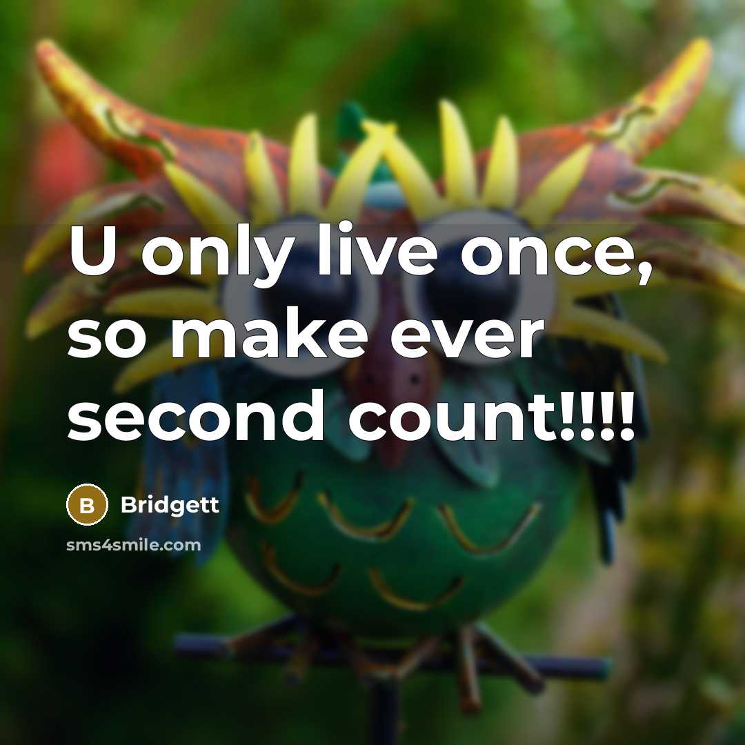 “U only live once, so make ever second count!!!!” quote by Bridgett